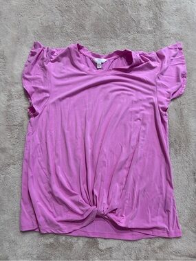 Time and Tru Pink Flutter Sleeve Twist-Front Tee